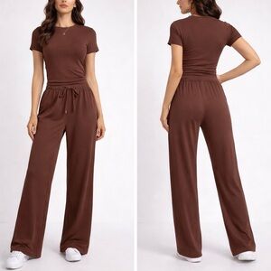 Brown Loungewear  Wide-Leg Set